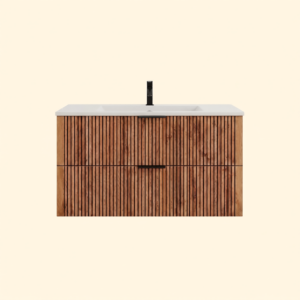 Japandi Textural Wood Vanity – 100cm