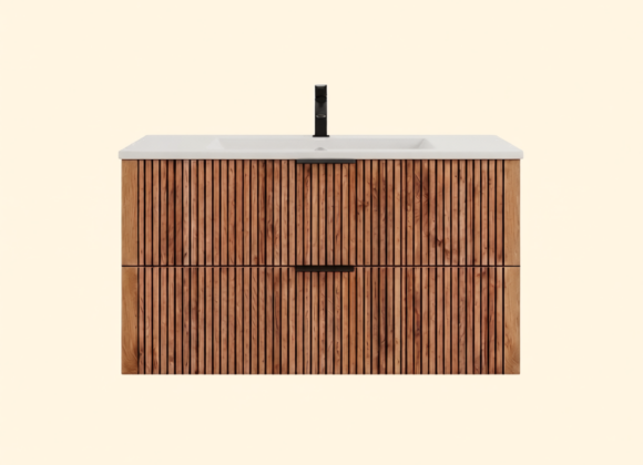 Japandi Textural Wood Vanity – 100cm